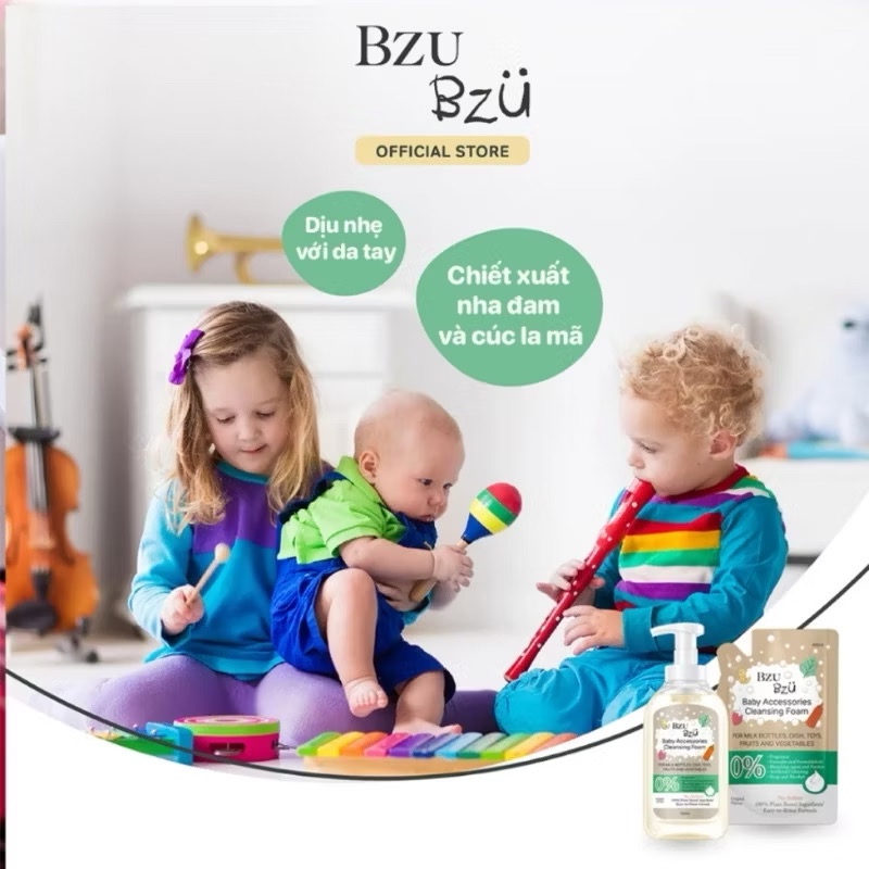 Nước rửa bình sữa cho bé Bzu Bzu tạo bọt,thành phần tự nhiên lành tính.