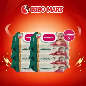 Combo 5 10 Khăn ướt cao cấp cho bé Mamamy gói 100 tờ sợi tự nhiên gấp đôi ngừa hăm, mềm dai sạch cực