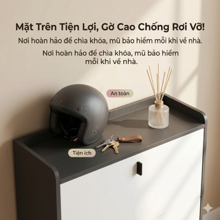 Nido Tủ Giày Tủ Dép Siêu Mỏng 17cm 3 Ngăn Lật Gỗ MDF 1.2cm Tiết Kiệm Diện Tích Cho Lối Đi Nhỏ