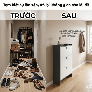 Nido Tủ Giày Tủ Dép Siêu Mỏng 17cm 3 Ngăn Lật Gỗ MDF 1.2cm Tiết Kiệm Diện Tích Cho Lối Đi Nhỏ