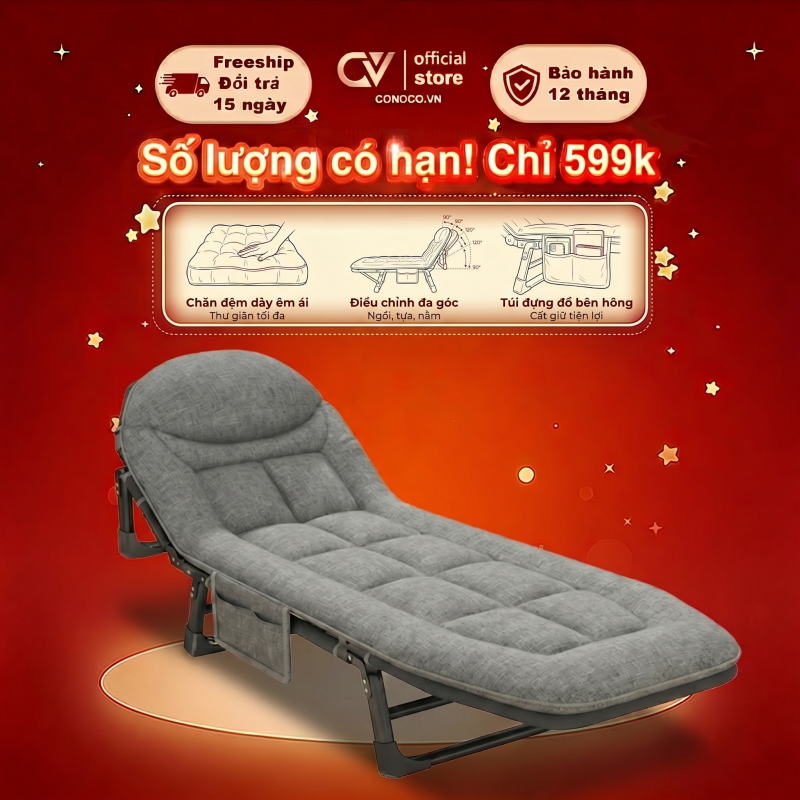 CONOCO Giường xếp văn phòng ghế ngủ trưa có nệm dày êm ái chịu tải 160kg 1m8