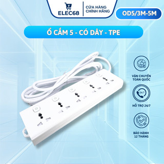 Ổ cắm điện 5 lổ cắm 3 chấu TPE - Chính Hãng - 3m / 5m - ODN5 siêu an toàn-thietbidienelec68
