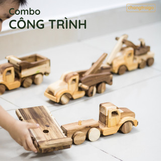 Bộ 4 Xe Gỗ Đồ Chơi Công Trình Giúp Bé Khám Phá Tư Duy, Chất liệu Gỗ tự nhiên đồ chơi Chàng Trai Gỗ