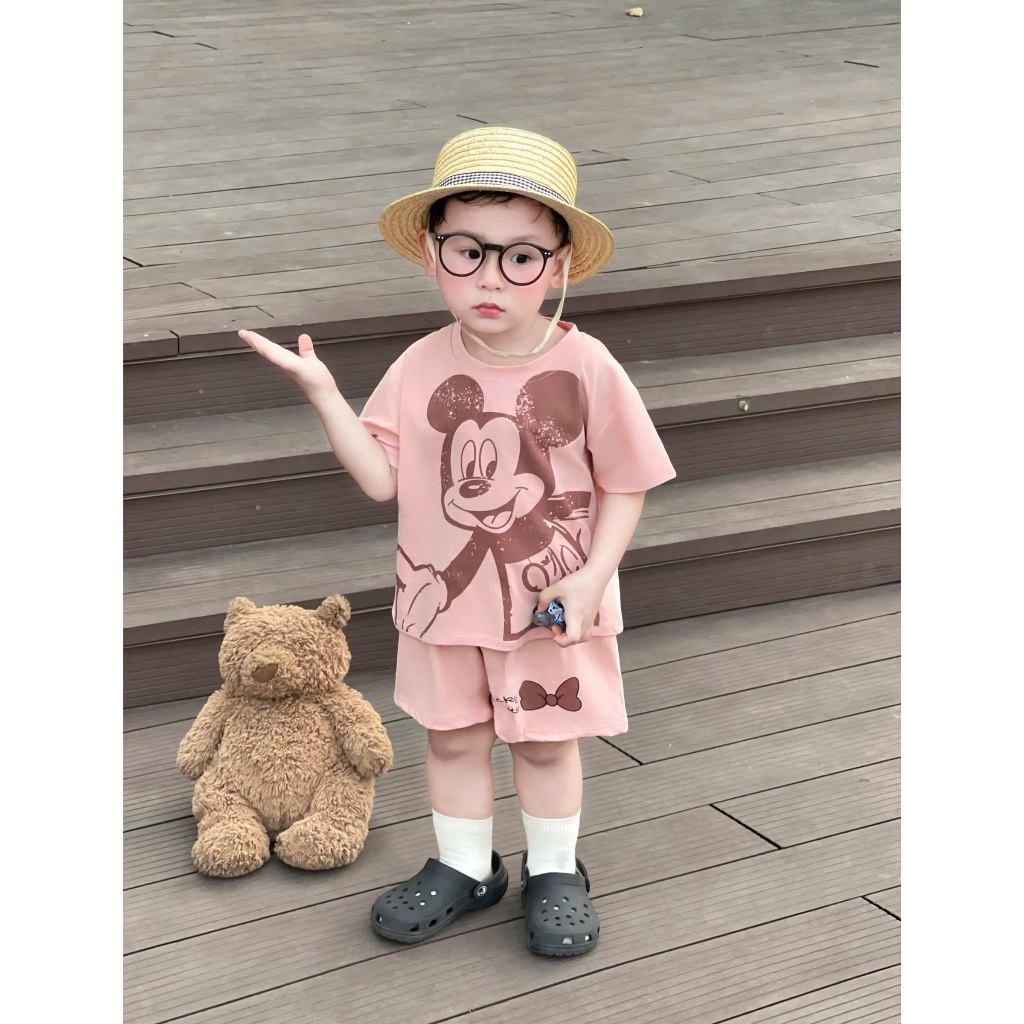 Set Đồ Bé Trai Áo Thun In Hình + Quần Short Cotton Mềm Mát, Bộ Quần Áo Bé Trai Mùa Hè 8-16kg  A15