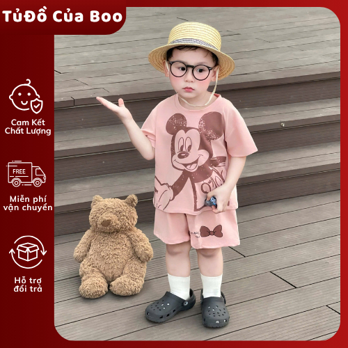 Set Đồ Bé Trai Áo Thun In Hình + Quần Short Cotton Mềm Mát, Bộ Quần Áo Bé Trai Mùa Hè 8-16kg  A15