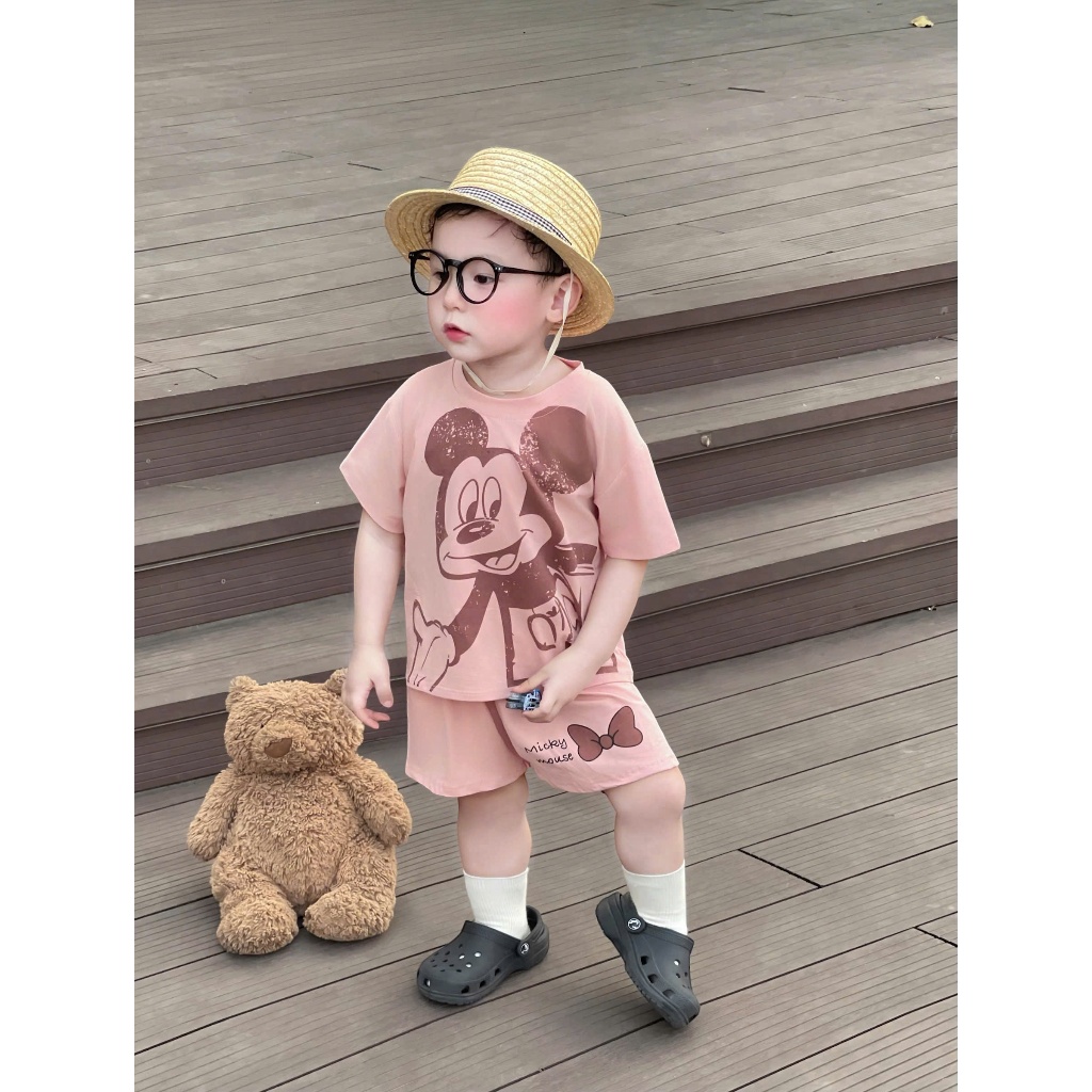 Set Đồ Bé Trai Áo Thun In Hình + Quần Short Cotton Mềm Mát, Bộ Quần Áo Bé Trai Mùa Hè 8-16kg  A15