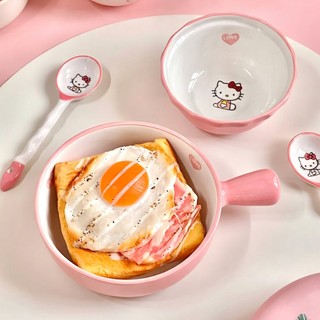 Bộ Bát Sứ Hello Kitty Cute 4 Món | Tô Sứ, Bát, Muỗng, Đũa Dễ Thương | Đồ Bếp Dễ Thương