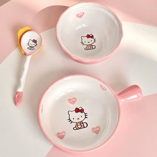 Bộ Bát Sứ Hello Kitty Cute 4 Món | Tô Sứ, Bát, Muỗng, Đũa Dễ Thương | Đồ Bếp Dễ Thương