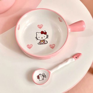 Bộ Bát Sứ Hello Kitty Cute 4 Món | Tô Sứ, Bát, Muỗng, Đũa Dễ Thương | Đồ Bếp Dễ Thương