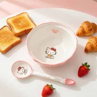 Bộ Bát Sứ Hello Kitty Cute 4 Món | Tô Sứ, Bát, Muỗng, Đũa Dễ Thương | Đồ Bếp Dễ Thương