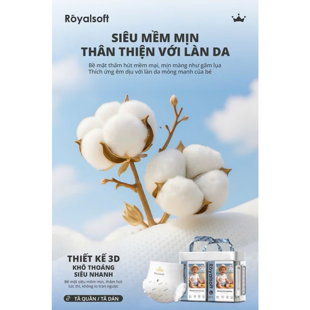 Tã Bỉm Royal Soft Chính Hãng Siêu Mềm Dịu Nhẹ Thấm Hút Tốt Cho Bé Đủ Size