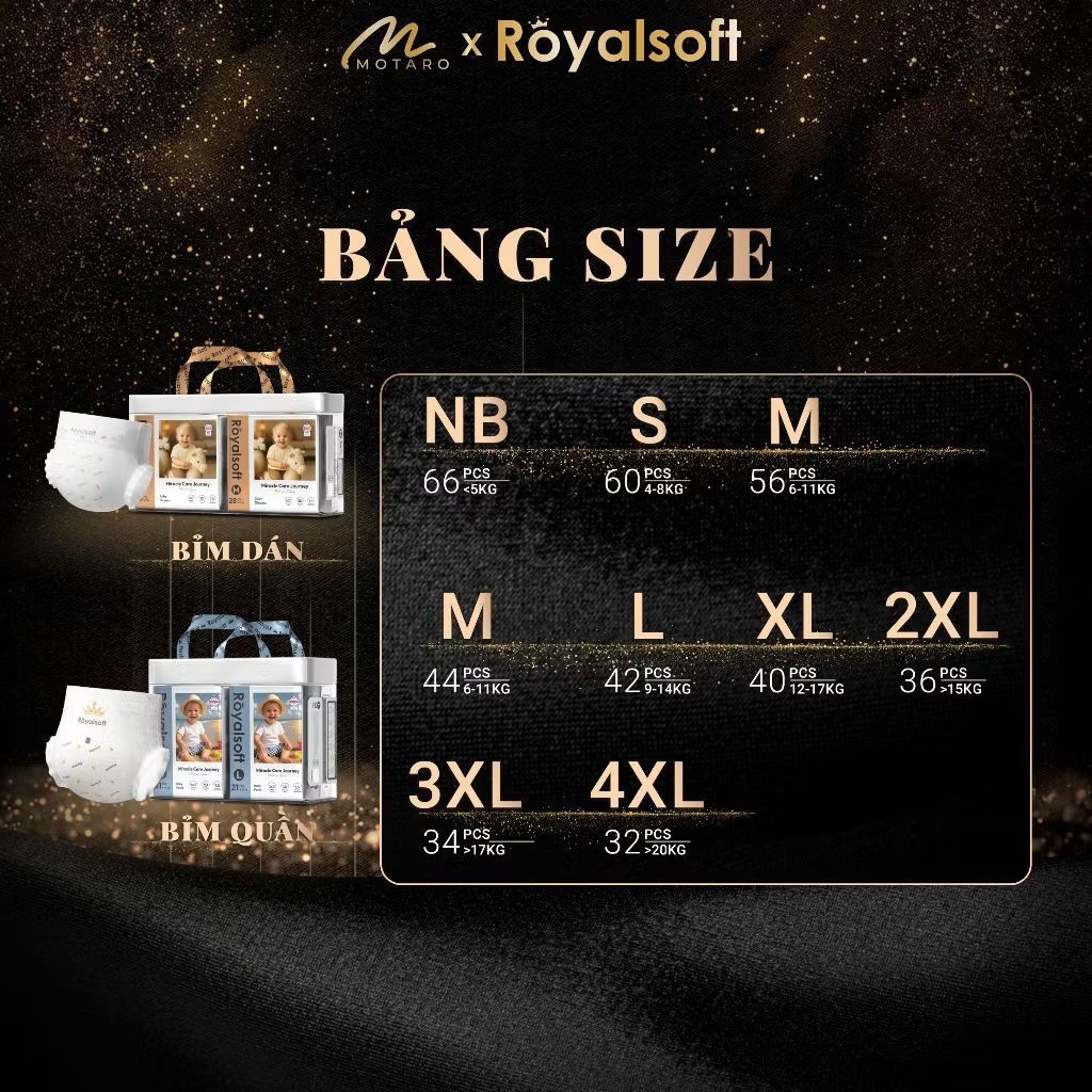 Tã Bỉm Royal Soft Chính Hãng Siêu Mềm Dịu Nhẹ Thấm Hút Tốt Cho Bé Đủ Size