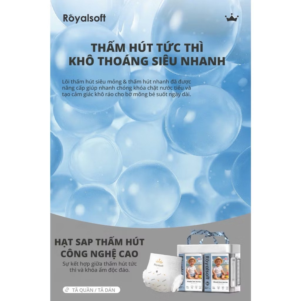 Tã Bỉm Royal Soft Chính Hãng Siêu Mềm Dịu Nhẹ Thấm Hút Tốt Cho Bé Đủ Size
