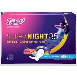 BĂNG VỆ SINH BAN ĐÊM DIANA SUPER NIGHT 35CM (GÓI 3 MIẾNG) – CHỐNG TRÀN TUYỆT ĐỐI