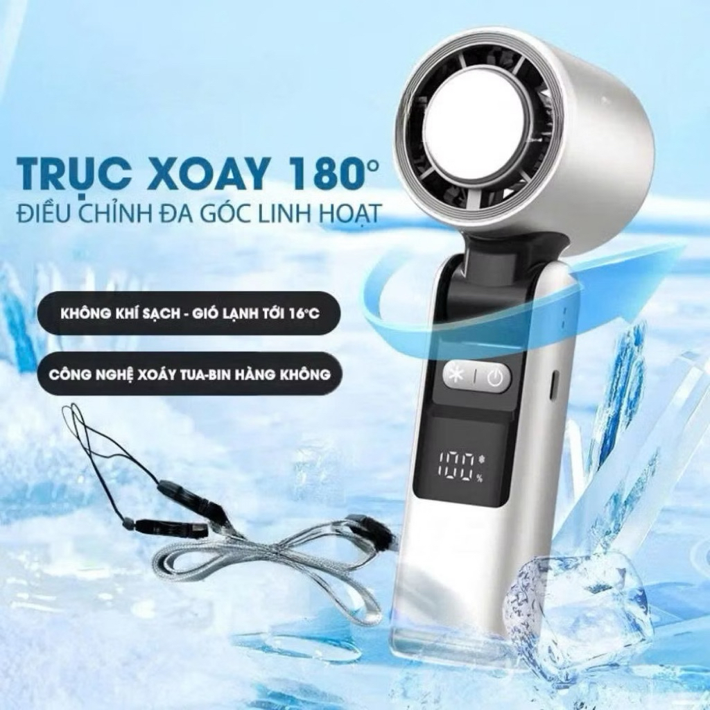 👉 Quạt Cầm Tay Mini Tích Điện Siêu Mát 5 Cấp Độ Gió Màn Hình LED Pin 3000mAh Sạc USB