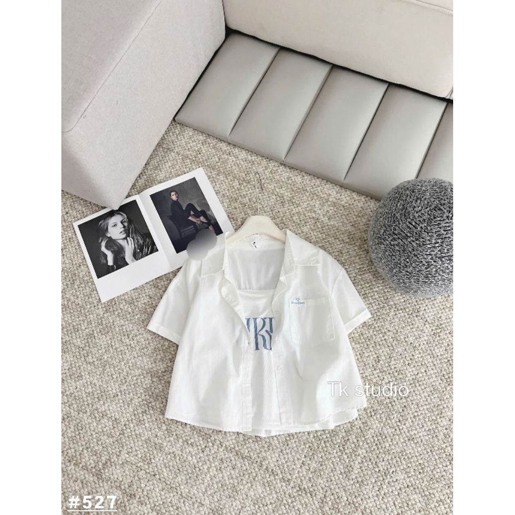 [𝑯𝒂 𝑨𝒏𝒉] Set Áo Sơ Mi Cộc Tăm Túi Chữ QCL1