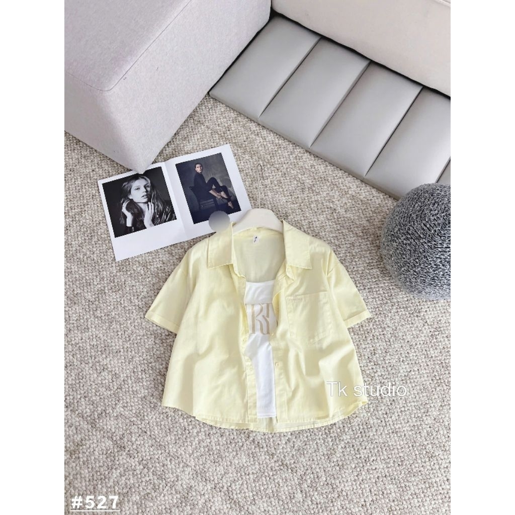[𝑯𝒂 𝑨𝒏𝒉] Set Áo Sơ Mi Cộc Tăm Túi Chữ QCL1