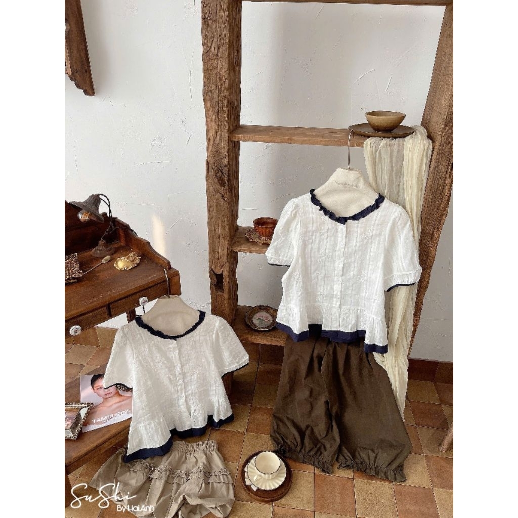 [𝑯𝒂 𝑨𝒏𝒉] Áo Sơ Mi Cộc Thô Boi Phối Viền QCL1