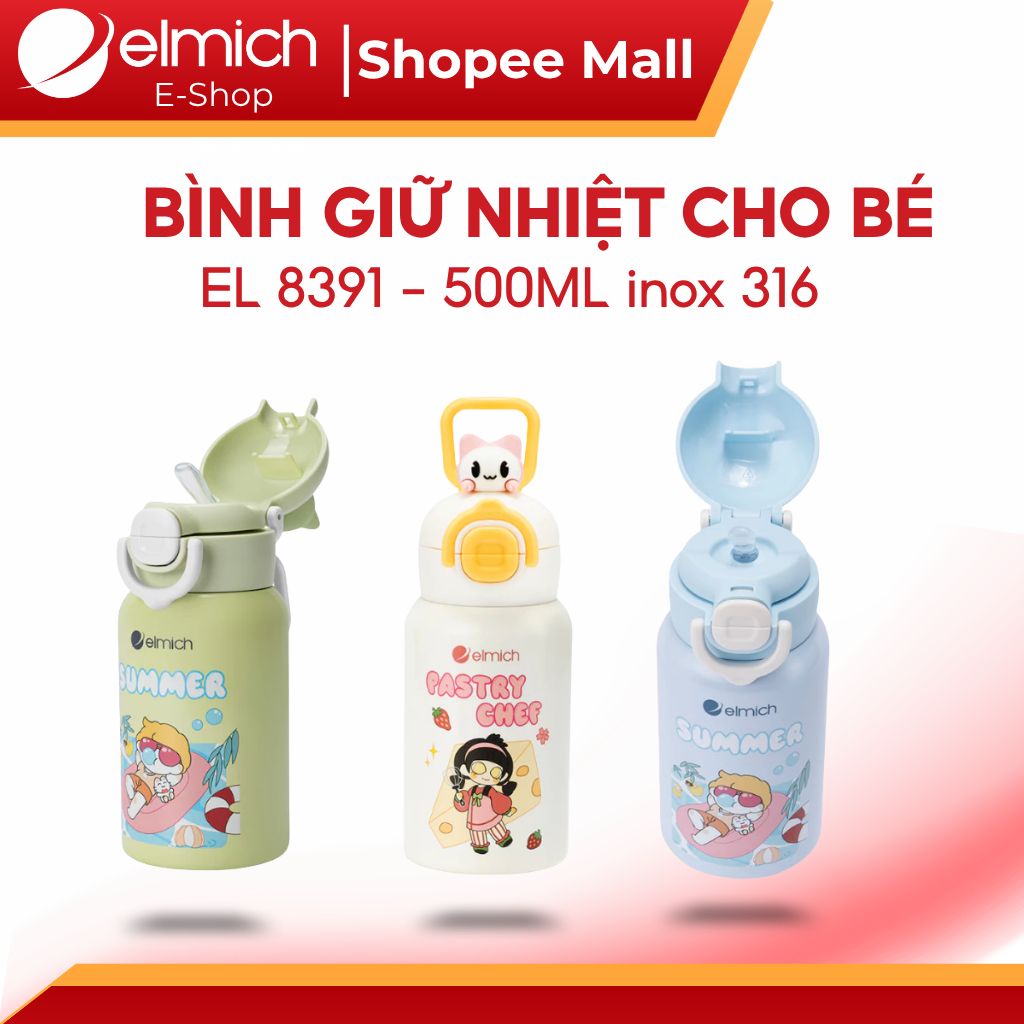 Bình Giữ Nhiệt Trẻ Em Inox 316 Elmich Baby EL-8391 500ml, Cho Bé, Giữ Nhiệt Lâu, An Toàn, Chính Hãng