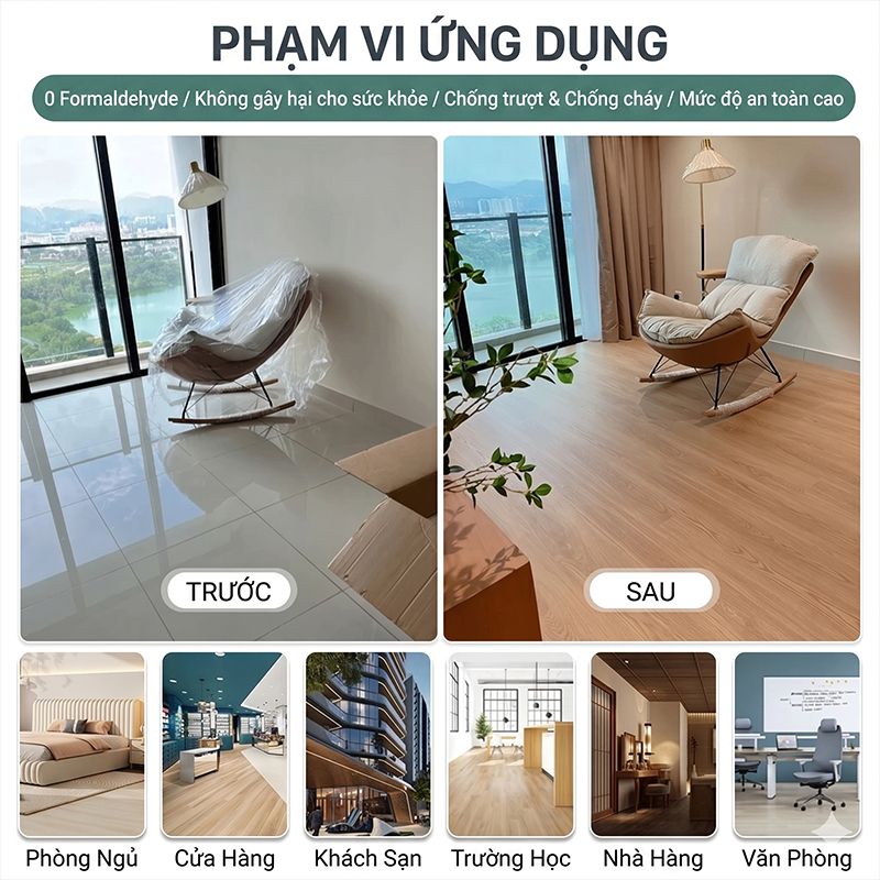 Sàn nhựa giả gỗ miếng dán sàn nhà có sẵn keo PVC chống nước vân gỗ tự nhiên DIY trang trí phòng ngủ 93.5x16.5cm