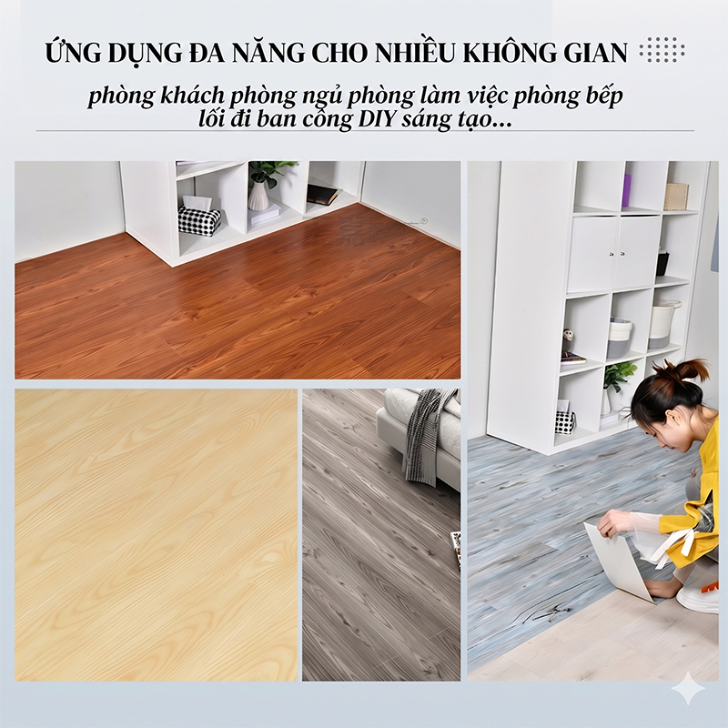 Sàn nhựa giả gỗ miếng dán sàn nhà có sẵn keo PVC chống nước vân gỗ tự nhiên DIY trang trí phòng ngủ 93.5x16.5cm
