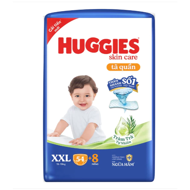 BỈM HUGGIES TÃ QUẦN VÀ DÁN M74 /L68/XL62/XXL56/L104/XL88/XXX
