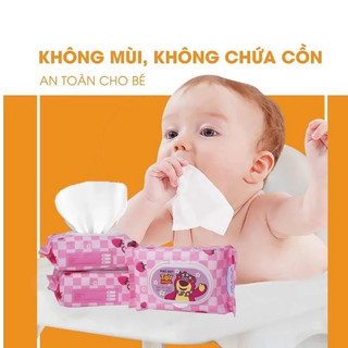 [Thùng 24 Gói] Khăn Giấy Ướt Gấu Dâu Tây Losto Phú Đạt 120 Tờ/Gói, Dịu Nhẹ, An Toàn Cho Da