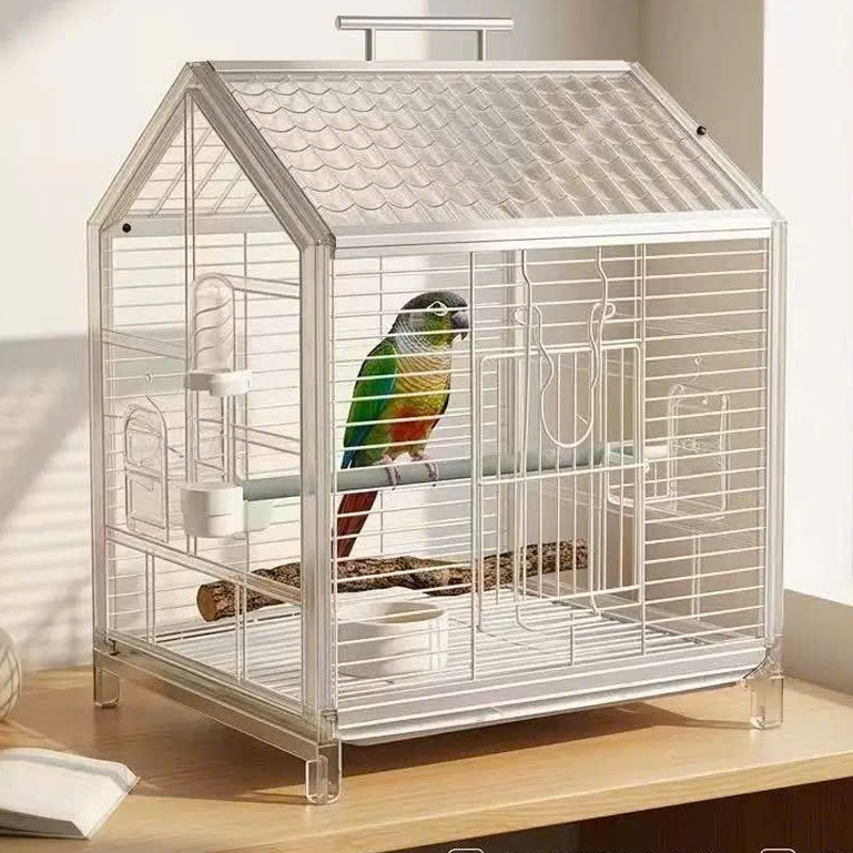 Lồng Chim Mica Trong Suốt Cao Cấp 🐦 Khung Inox Chống Gỉ –  Dễ Vệ Sinh, Kèm Cốc Nước và khay ăn