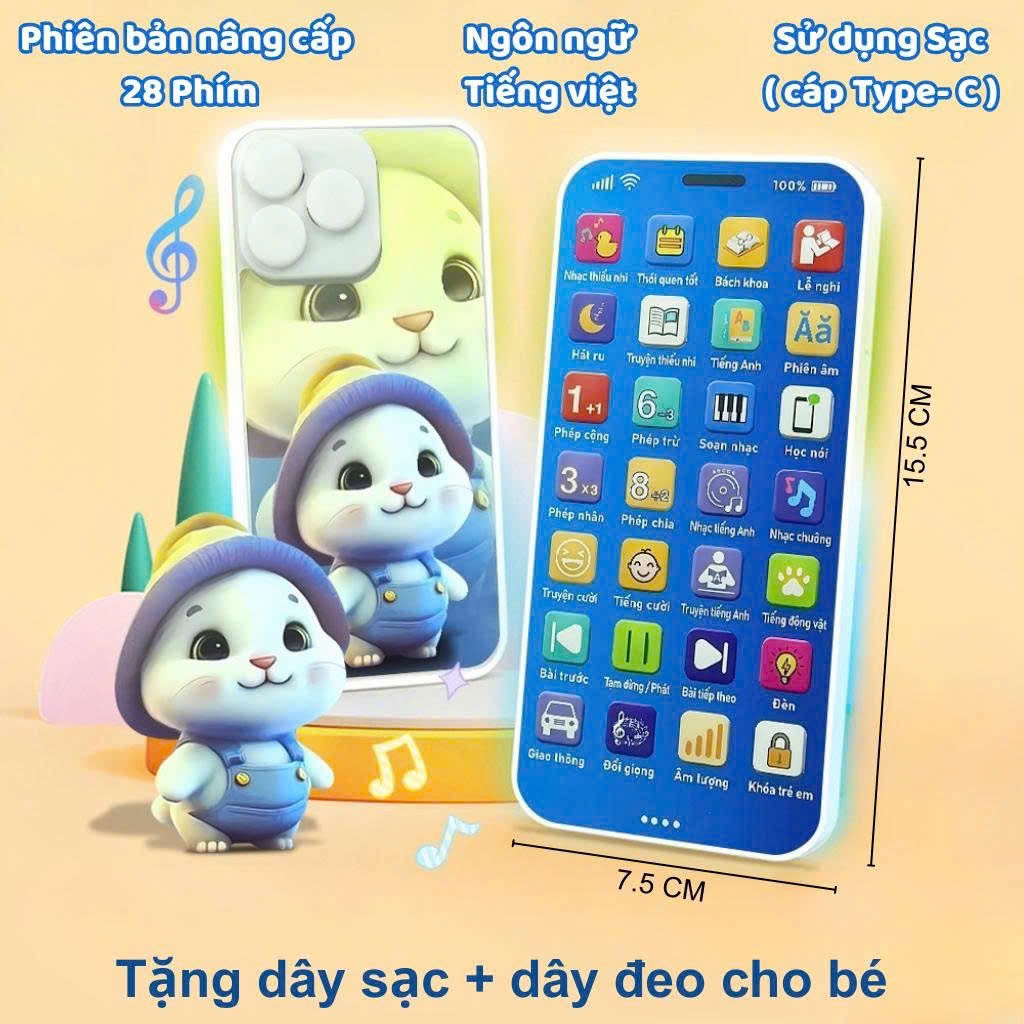 Điện Thoại Hottrend Đồ Chơi Dành Cho Bé Trẻ Em Điện Thoại Thông Minh Tiếng Việt 28 Phím - Đồ Chơi Cho Bé PUKAPI
