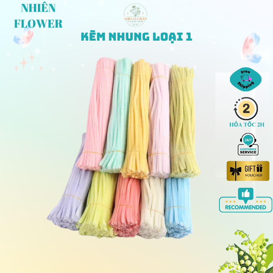 Bó 50 Sợi Dây Kẽm Nhung Loại 1 Lông Dày 7,5-8mm Nhiều Màu Dày Mịn Dùng Làm Hoa Kẽm Nhung,Đồ Handmade