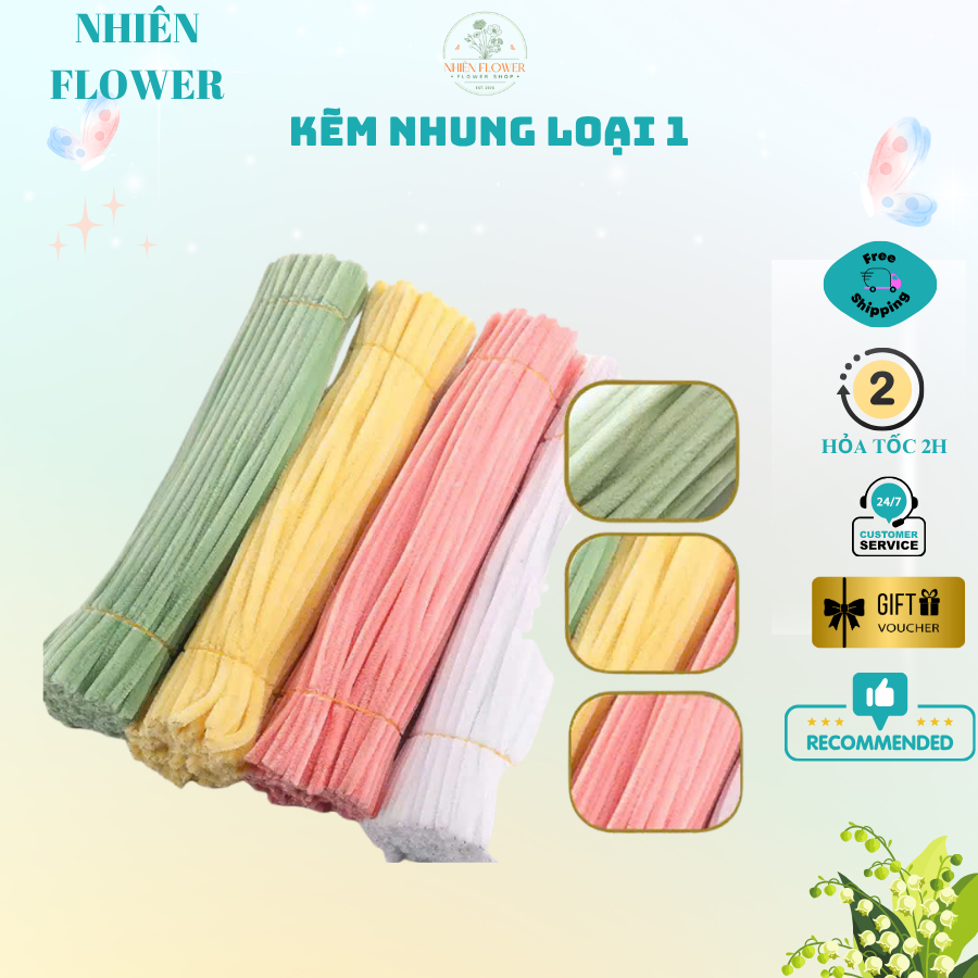 Bó 50 Sợi Dây Kẽm Nhung Loại 1 Lông Dày 7,5-8mm Nhiều Màu Dày Mịn Dùng Làm Hoa Kẽm Nhung,Đồ Handmade