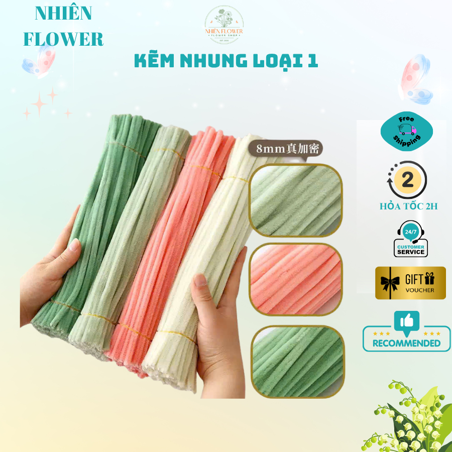 Bó 50 Sợi Dây Kẽm Nhung Loại 1 Lông Dày 7,5-8mm Nhiều Màu Dày Mịn Dùng Làm Hoa Kẽm Nhung,Đồ Handmade
