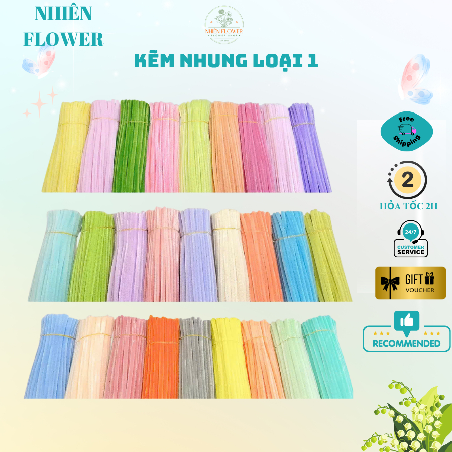 Bó 50 Sợi Dây Kẽm Nhung Loại 1 Lông Dày 7,5-8mm Nhiều Màu Dày Mịn Dùng Làm Hoa Kẽm Nhung,Đồ Handmade