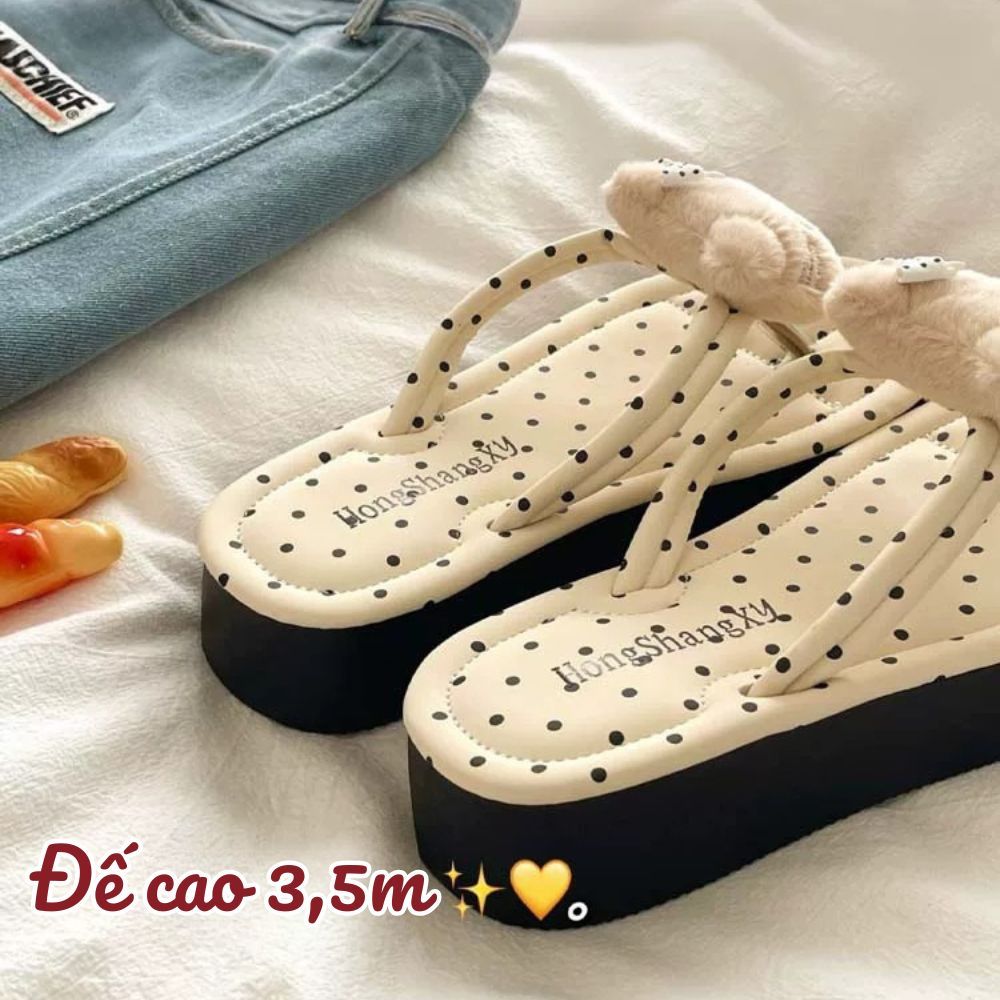 Dép Xỏ Ngón Nữ Đế Cao 3,5cm Hoạ Tiết Kitty Dễ Thương, Dép Đi Biển, Đi Chơi Nhẹ Êm & Thời Trang