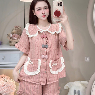 [DEAL MỞ BÁN] Bộ Đồ Ngủ Nữ JUSOKA Pijama DU46 Cổ Sen Ren Trắng Chất Liệu Đũi Vân Mây Đính Thỏ Cà Rốt