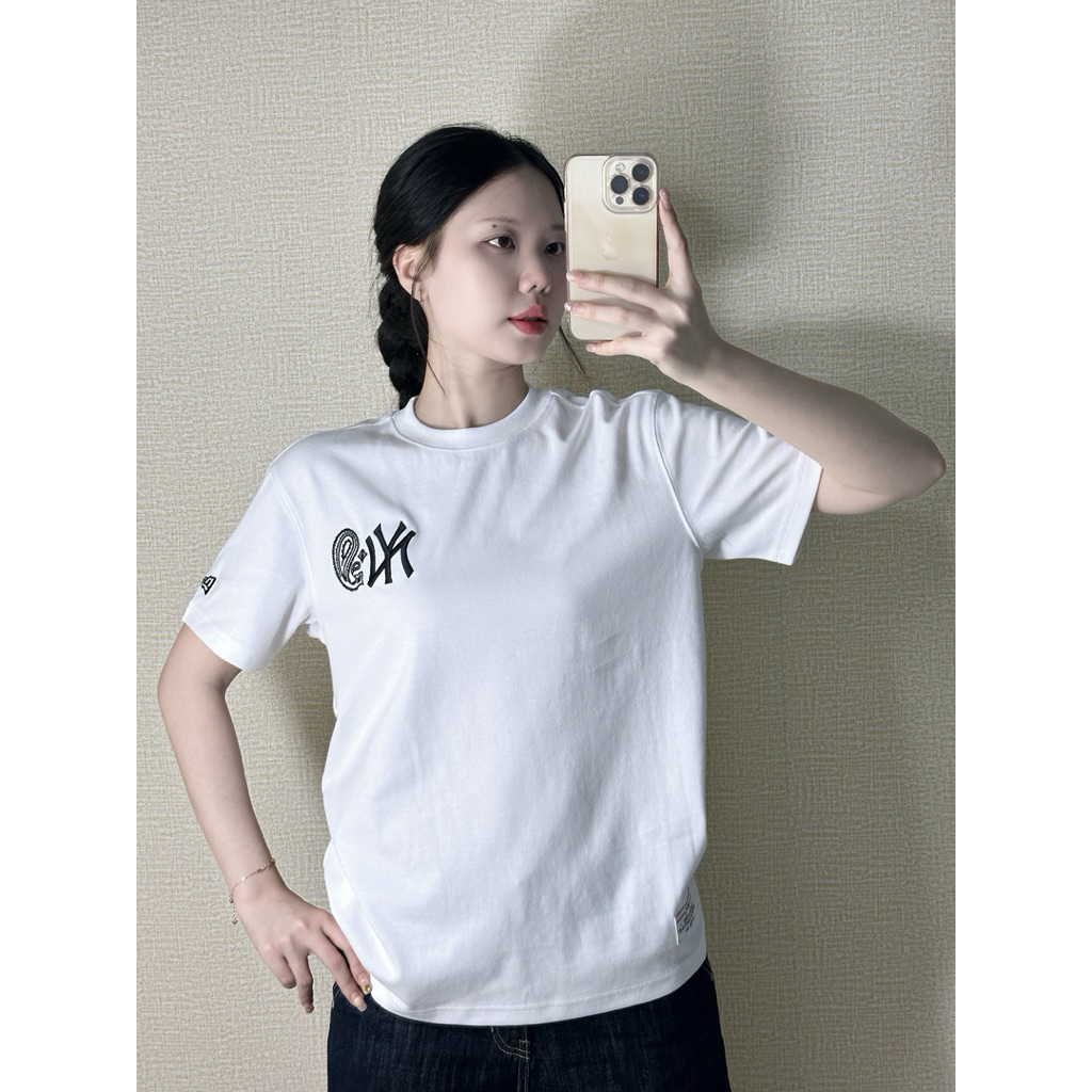 Áo thun New Era NY LA basic trắng form rộng unisex – cotton dày đẹp, logo thêu cao cấp | áo local trend 2026