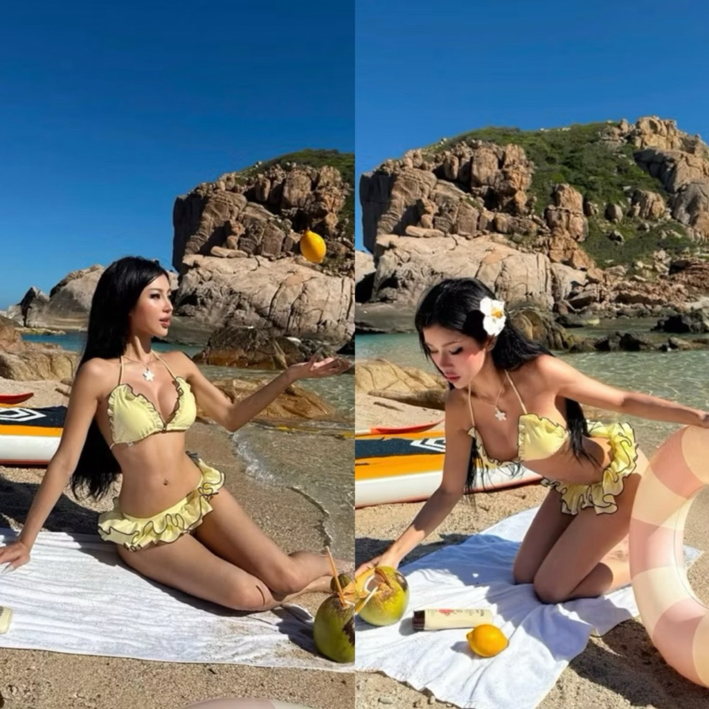 Bikini DTD 2 Mảnh Basic Phối Viền Bèo Xoè Tôn Dáng