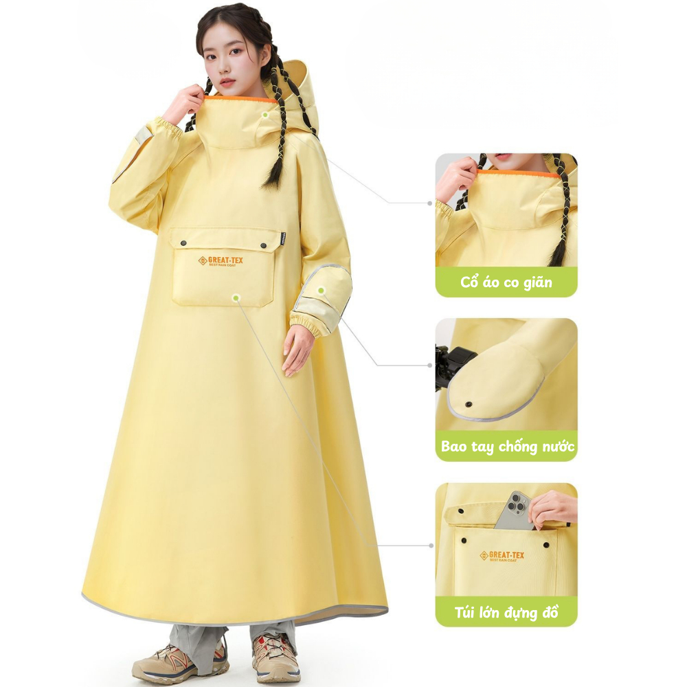Áo Mưa Cải Tiến 360° Cao Cấp, Áo Mưa Choàng Chống Nước, Có Mũ Che Mặt, Túi Lớn, Đi Xe Máy Tiện Lợi
