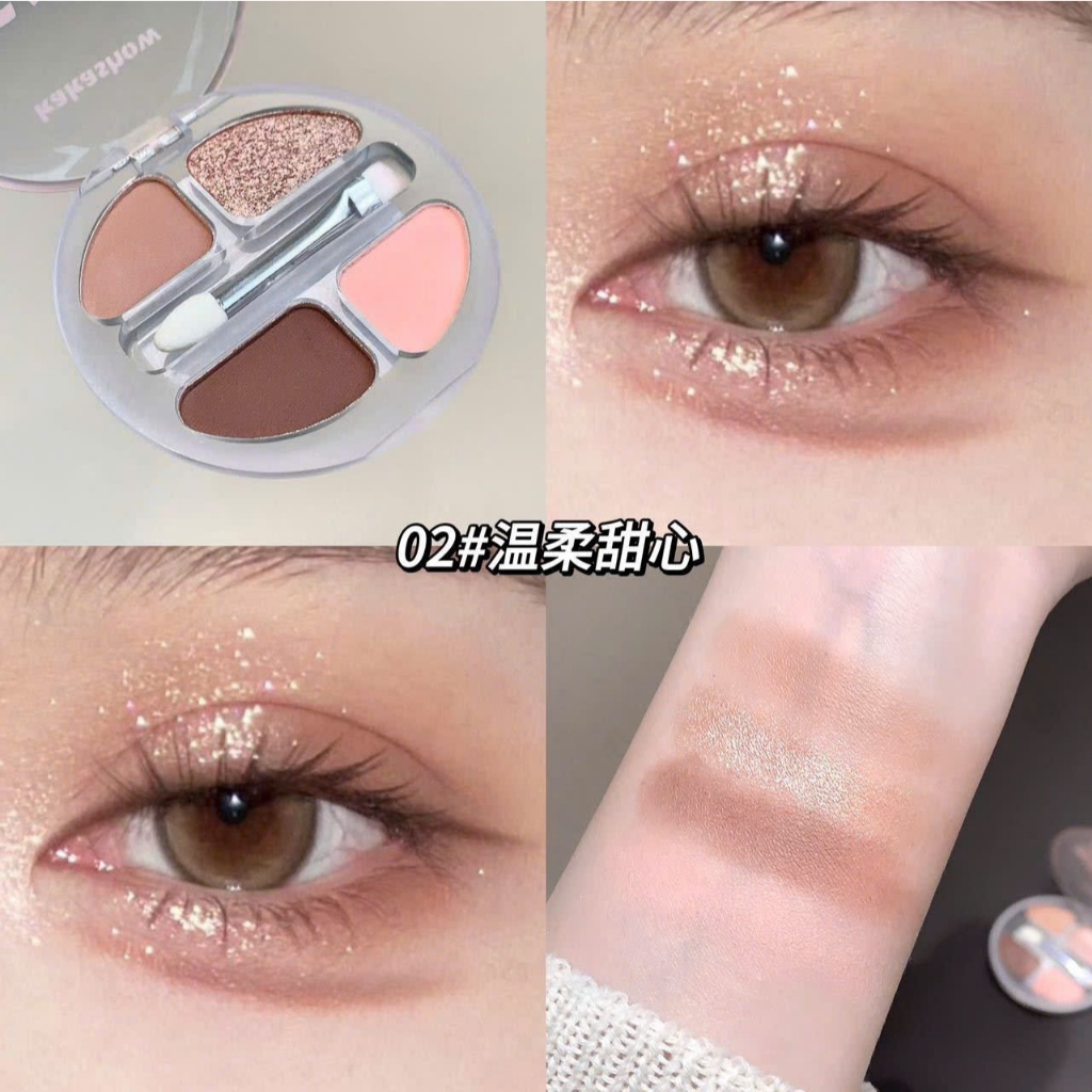 Bảng Phấn Mắt 4 Màu KAKASHOW - Matte/Ngọc TraiKèm Cọ & Tạo Mắt To Tự Nhiên Kiểu Hàn Chống Lem C464