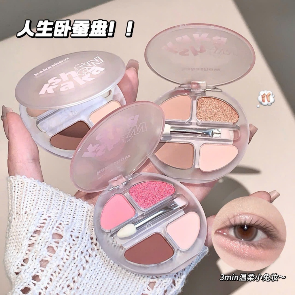 Bảng Phấn Mắt 4 Màu KAKASHOW - Matte/Ngọc TraiKèm Cọ & Tạo Mắt To Tự Nhiên Kiểu Hàn Chống Lem C464