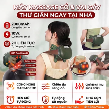 Máy Massage Cổ Vai Gáy Giảm Đau Mỏi Vai Gáy, Máy Mát Xa Cổ Vai Gáy Đèn Hồng Ngoại Mô Phỏng Tay Người