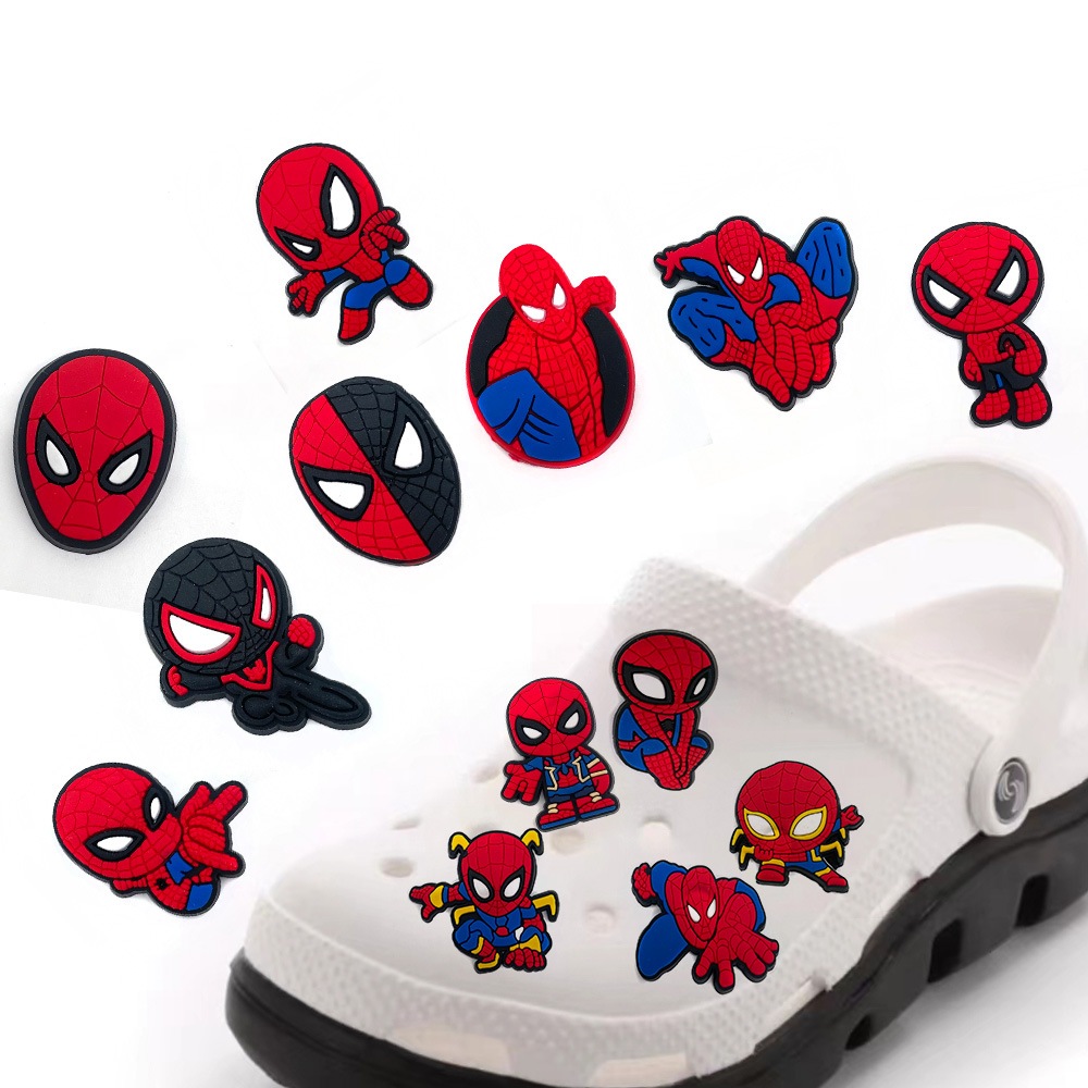 Set charm NGƯỜI NHỆN gắn dép cross, Nút gắn phụ kiện sticker SPIDER MAN hoạt hình anime nhựa PVC CROSS TREND