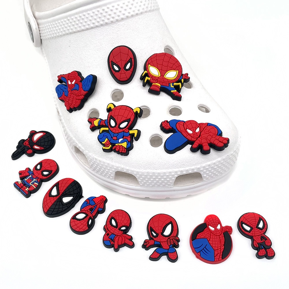 Set charm NGƯỜI NHỆN gắn dép cross, Nút gắn phụ kiện sticker SPIDER MAN hoạt hình anime nhựa PVC CROSS TREND