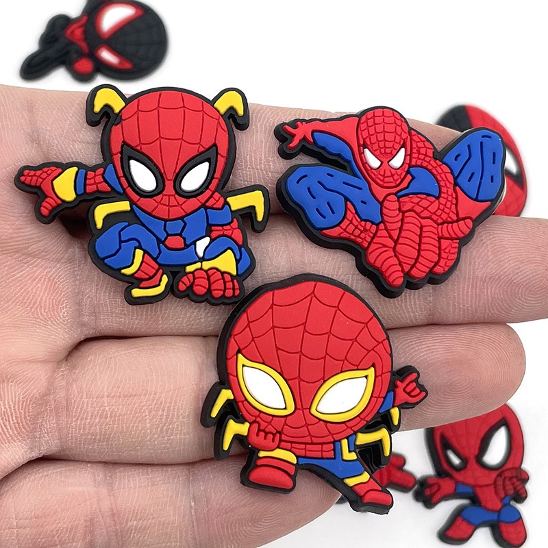 Set charm NGƯỜI NHỆN gắn dép cross, Nút gắn phụ kiện sticker SPIDER MAN hoạt hình anime nhựa PVC CROSS TREND