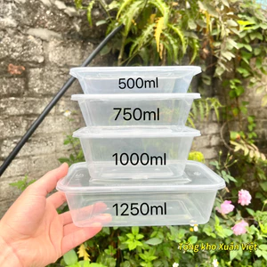 Hộp Nhựa Chữ Nhật Đựng Thực Phẩm Đủ size (500ml, 750ml, 1000ml, 1250ml) Hàng Dày Dặn, Chịu Nhiệt Tốt( lưu ý dung tích)