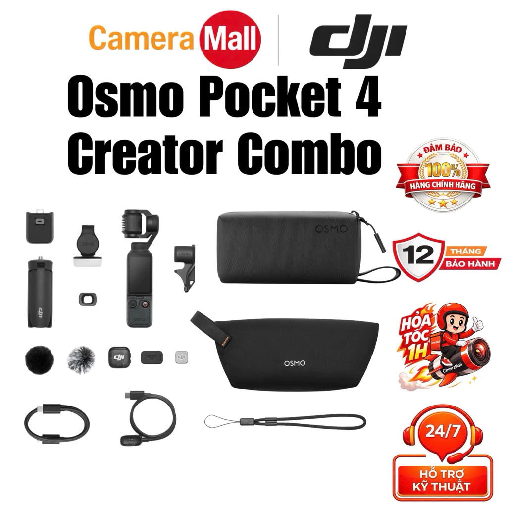 [CameraMall] [Hoả Tốc] DJI Osmo Pocket 4 Creator Combo - Camera 4K 240fps Gimbal Chống Rung Quay Vlog BH 12 Tháng