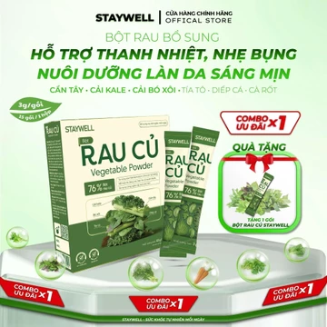 [Mua 1 tặng 1] Bột Rau Cần Tây Cải Xoăn Bó Xôi Diếp Cá Tía Tô - STAYWELL Vegetable Powder Mix ( Hộp 15 gói x 3g )