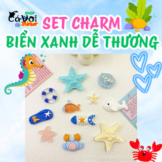 Set Charm Biển Mùa Hè Sao Biển Cá Heo Cá Xương Cua Vỏ Sò Dép Biển Ngọc 3D Dễ Thương Trang Trí Xinh Xắn
