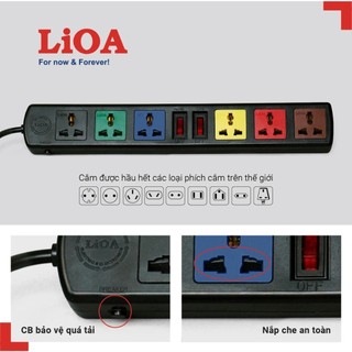 (Hỏa Tốc 4h) Ổ Cắm Đa Năng LiOA, Màu Đen, Có Nắp Che An Toàn, Mặt Nhựa Cứng Chống Cháy 10A Tối Đa Lên Đến 2200W