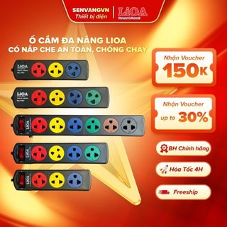 (Hỏa Tốc 4h) Ổ Cắm Đa Năng LiOA, Màu Đen, Có Nắp Che An Toàn, Mặt Nhựa Cứng Chống Cháy 10A Tối Đa Lên Đến 2200W